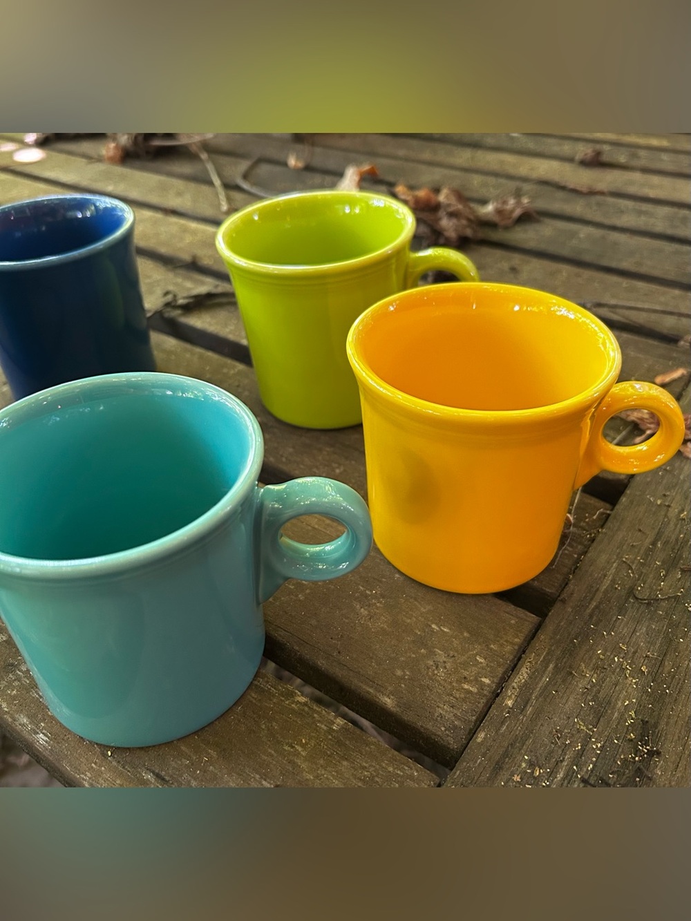 Fiestaware set of 5 Color Mugs - lapis Blue, turquoise Aqua, Lime, daffodil - Picture 4 of 5